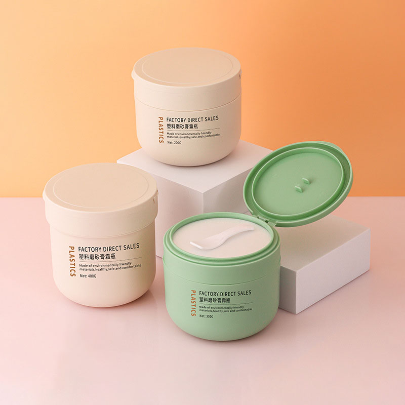 200 گرم 300 گرم 400 گرم پلاستیک مات گرد ماسک آرایشی مراقبت از پوست ظرف سفید کننده ظرف ضد آفتاب از بین برنده کک و مک با قاشق