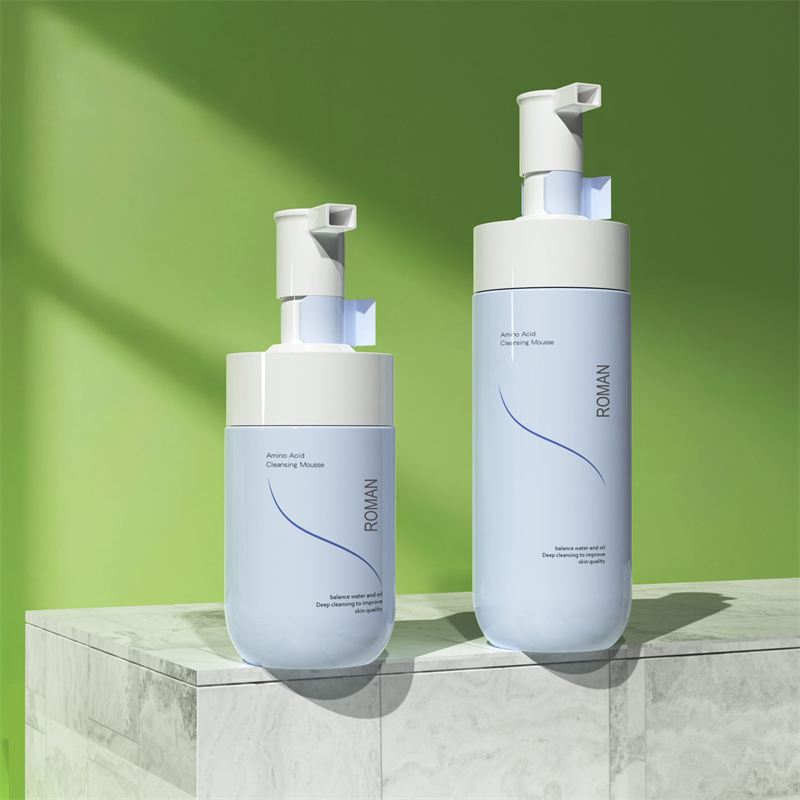 لیبل خصوصی فوم سفید کننده صورت ملایم موس پاک کننده حباب پاک کننده آبی PET بطری پمپ فوم PET 150ml 200ml 300ml