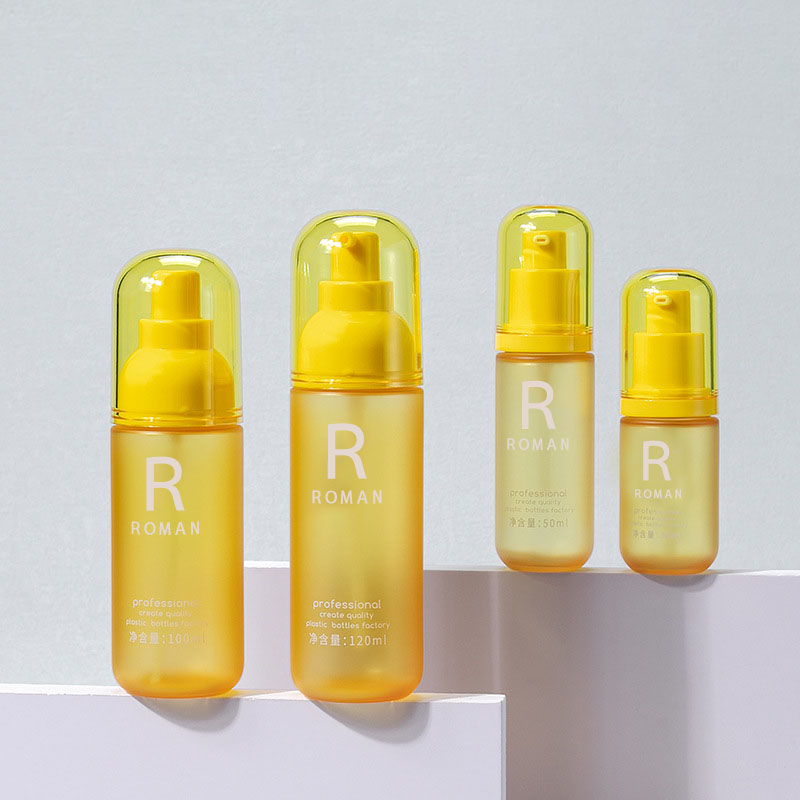 30 میلی‌لیتر 50 میلی‌لیتر 100 میلی‌لیتر 120 میلی‌لیتر بطری پاک‌کننده آرایش زرد حیوان خانگی بطری شستشوی صورت دور پرس بطری کرم بدن بطری لوسیون پلاستیکی