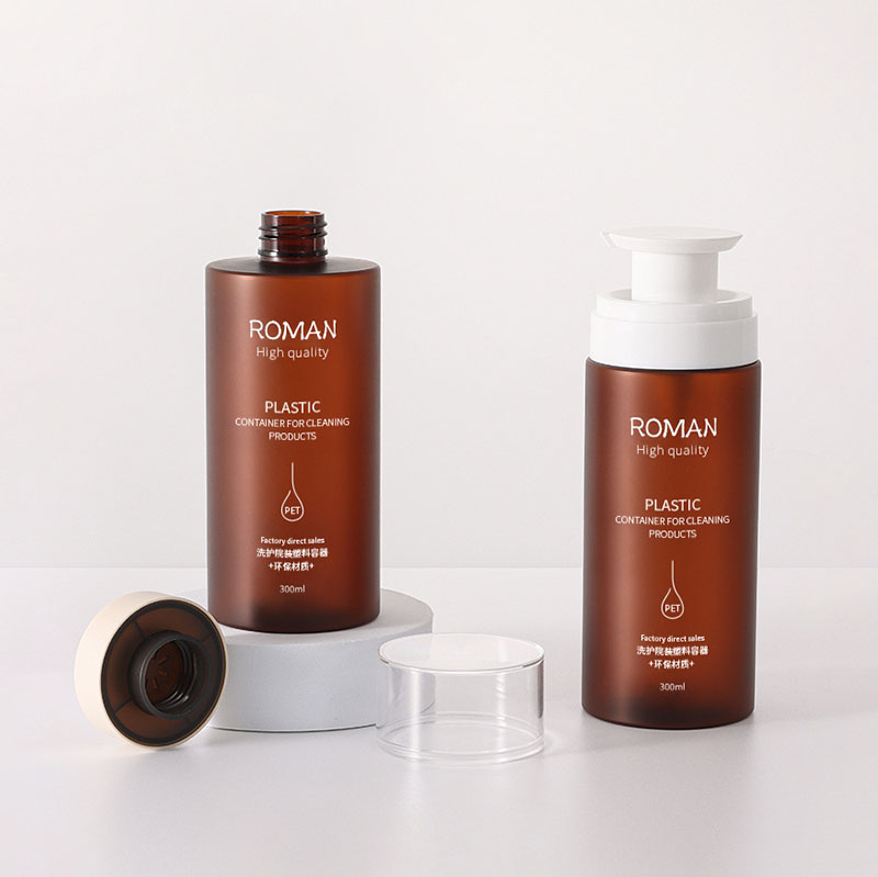 بطری های پلاستیکی با پمپ پمپ ضد نشتی سیلندر کهربایی شفاف خالی بزرگ قابل شارژ مجدد برای روغن های لوسیون نرم کننده مو شامپو