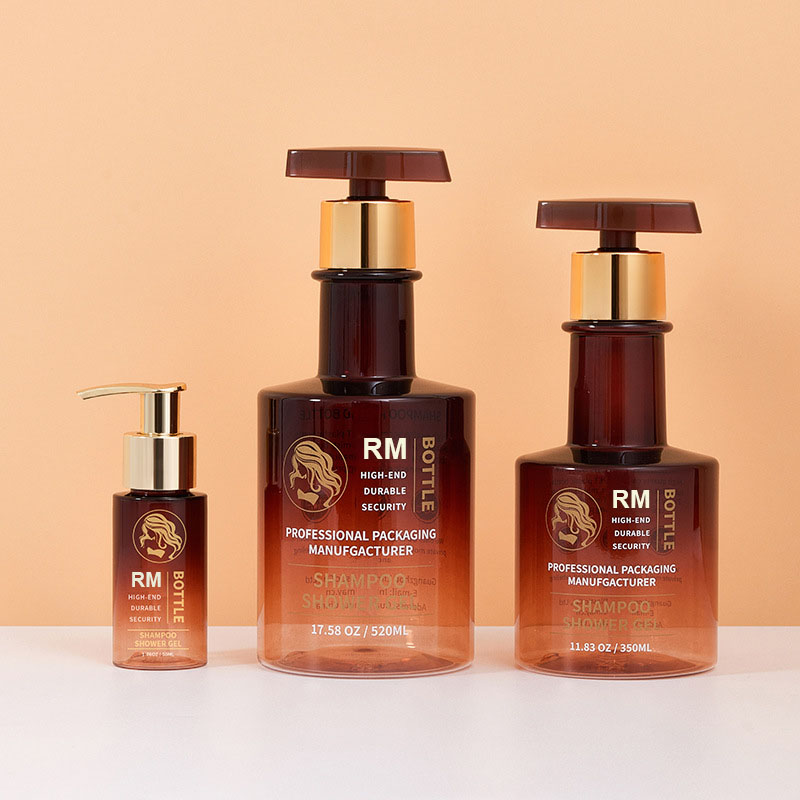 نمونه رایگان بطری شامپو گردن بلند طلای سیاه کهربایی بطری خالی شستشوی دستی بطری های لوسیون بدن پلاستیکی پمپ 300 میلی لیتری 500 میلی لیتری