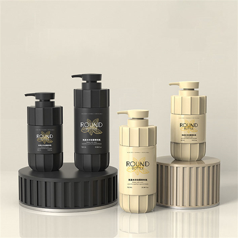 مشکی مات 550 میلی لیتر 600 میلی لیتر 700 میلی لیتر 750 میلی لیتر پت پلاستیکی نوار ضخیم دیوار پلاستیکی لوسیون پمپ بطری برای شامپو ضد آفتاب پاک کننده ژل دوش